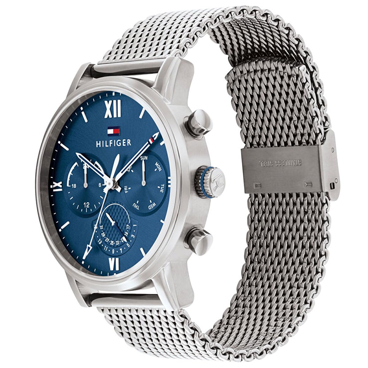 Tommy Hilfiger Reloj Analógico de Cuarzo Multifunción para Hombre con Correa de Malla de Acero Inoxidable Plateada - 1791881