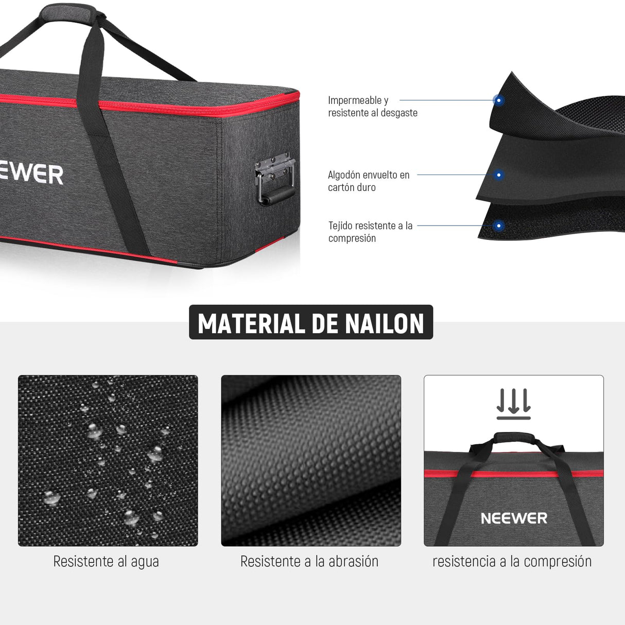 Neewer Maletín con Ruedas para Equipo de Estudio fotográfico, con Ruedas, Correas, Compartimento Acolchado, asa para Soportes de luz, estroboscópicos, Accesorios de fotografía, Red, 96x39x31cm,