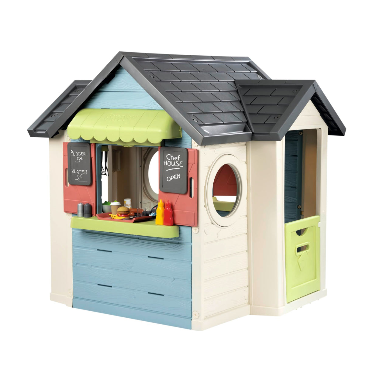 Smoby Life Chef House - Casa Restaurante de Juguete y Cocina para Niños, 48 Accesorios, Caja Registradora, Cocina, Juguete Educativo, protección Anti-UV, Material Reciclado, +2 Años (7600810407)