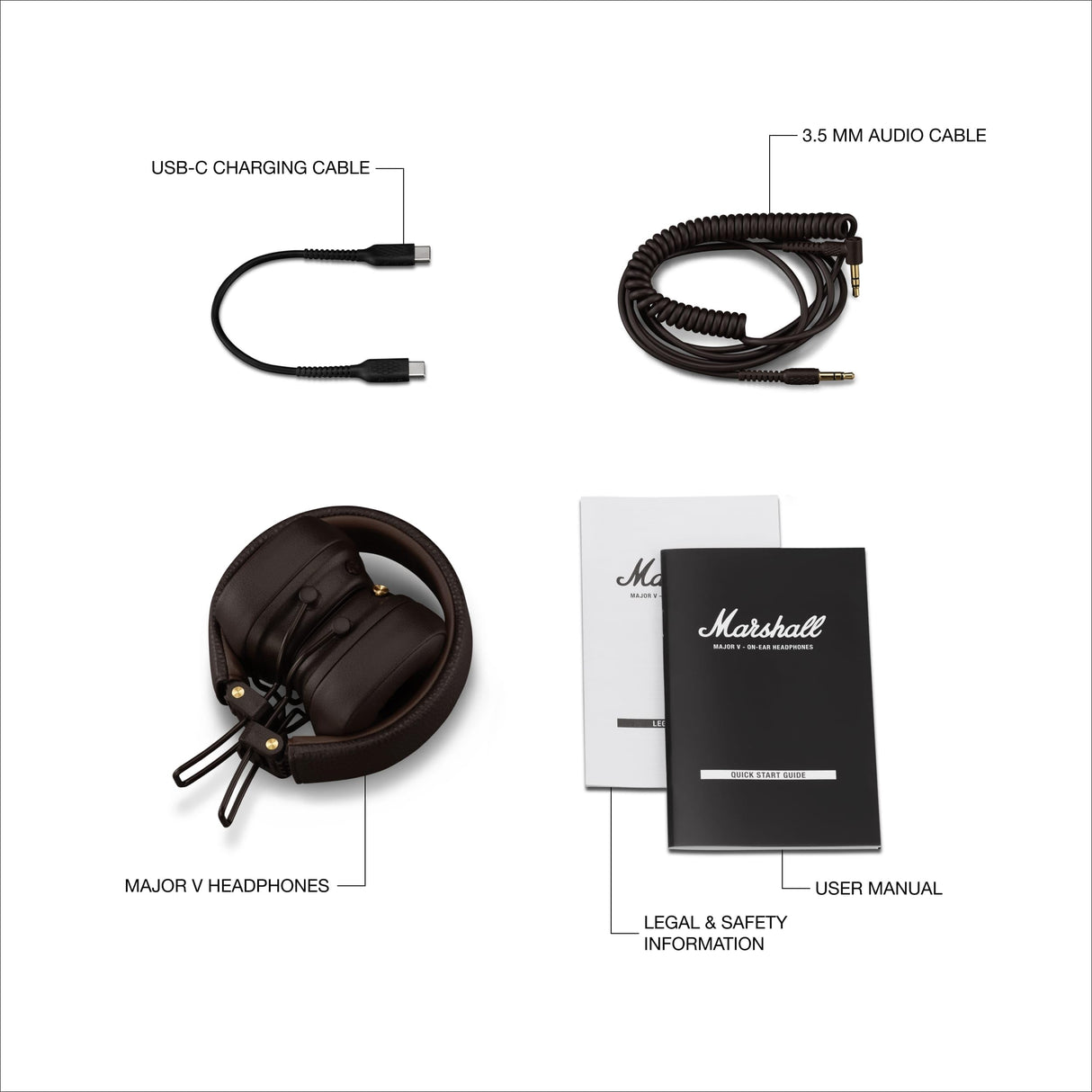 Marshall Major V Auriculares Inalámbricos Bluetooth, 100 Horas de Reproducción - Marron