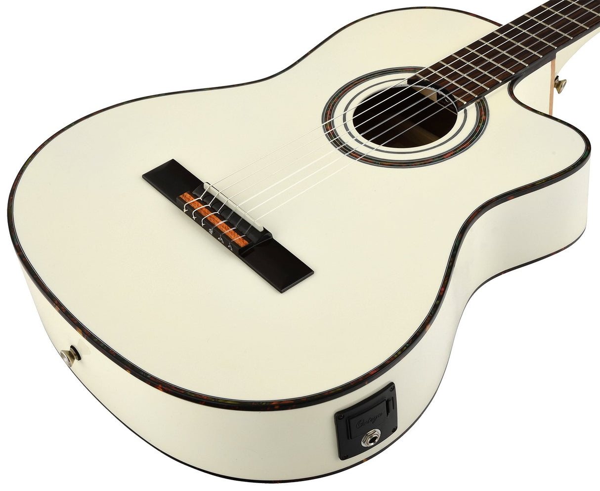 Ortega RCE145WH - Guitarra electroacústica (abeto macizo y caoba, tamaño 4/4), color blanco