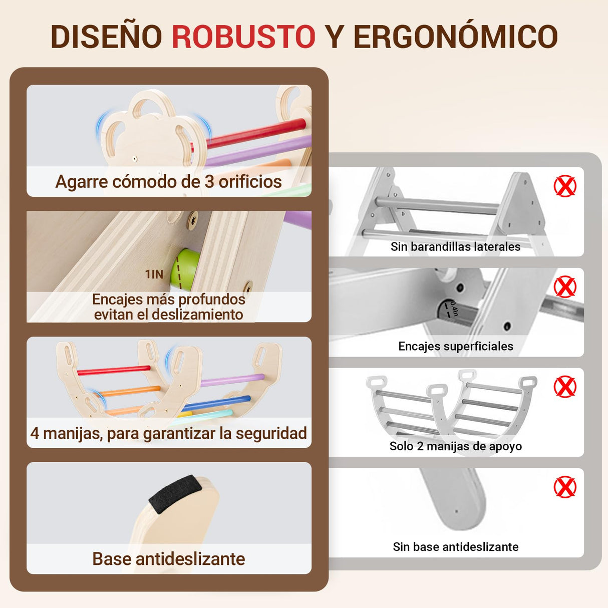 COSYLAND 8 en 1 Triángulo de Escalada Montessori con Arco y Rampa, Set Plegable Infantil, Juguete de Madera Resistente para Interior, Niños 18 Meses-6 años, Colores Arcoíris, Grande