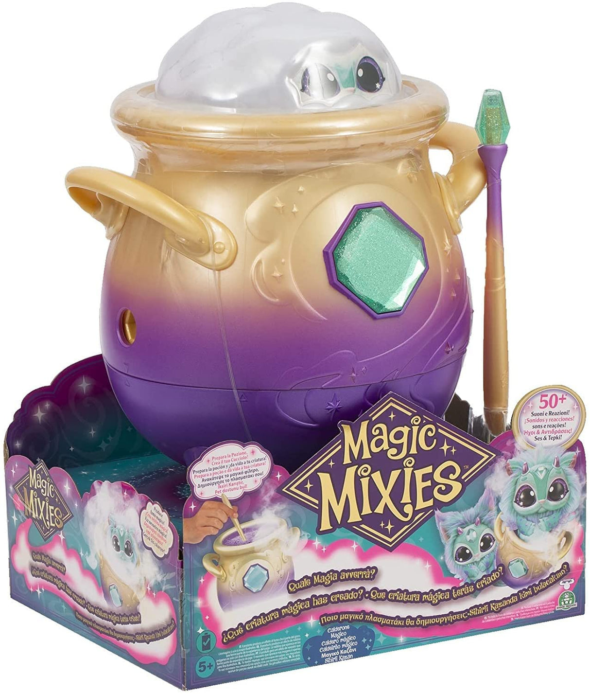 Magic Mixies Peluche Color Azul, Juguete Interactivo de Magia, con caldero de pócimas, Luces Efectos y Sonidos, muñeco con Muchos Accesorios como una Varita, (MGX01000)