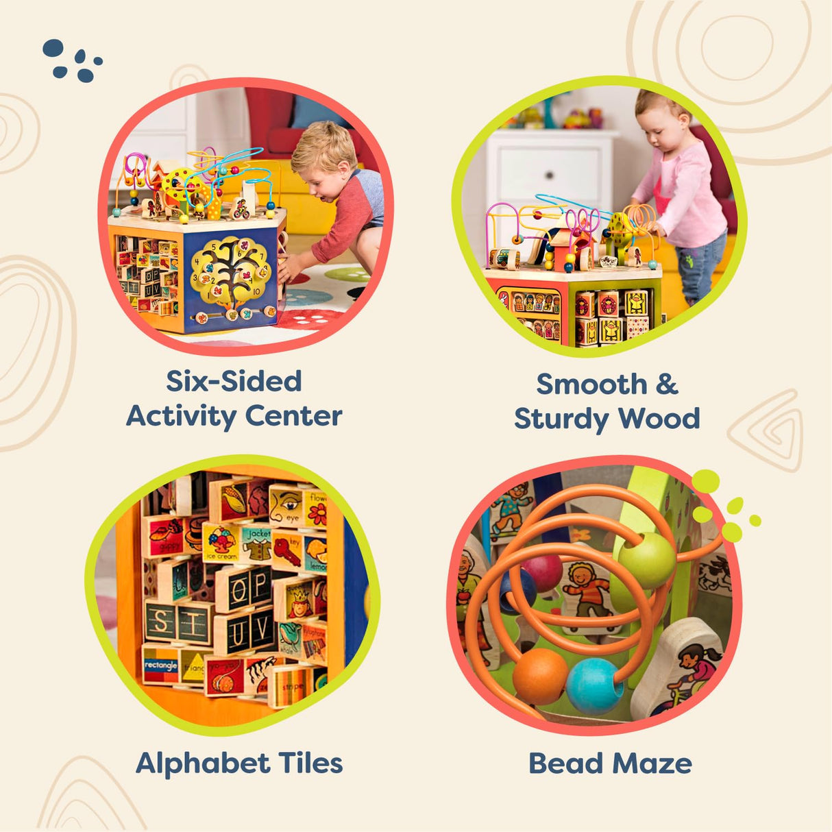 B. toys- Pájaros Cubo Centro de Actividades de Madera – Juguete de Aprendizaje para niños, Chicos – El Alfabeto, números, Formas – 12 Meses + – Youniversity, Multicolor, M (Branford Ltd. BX2134C1Z)