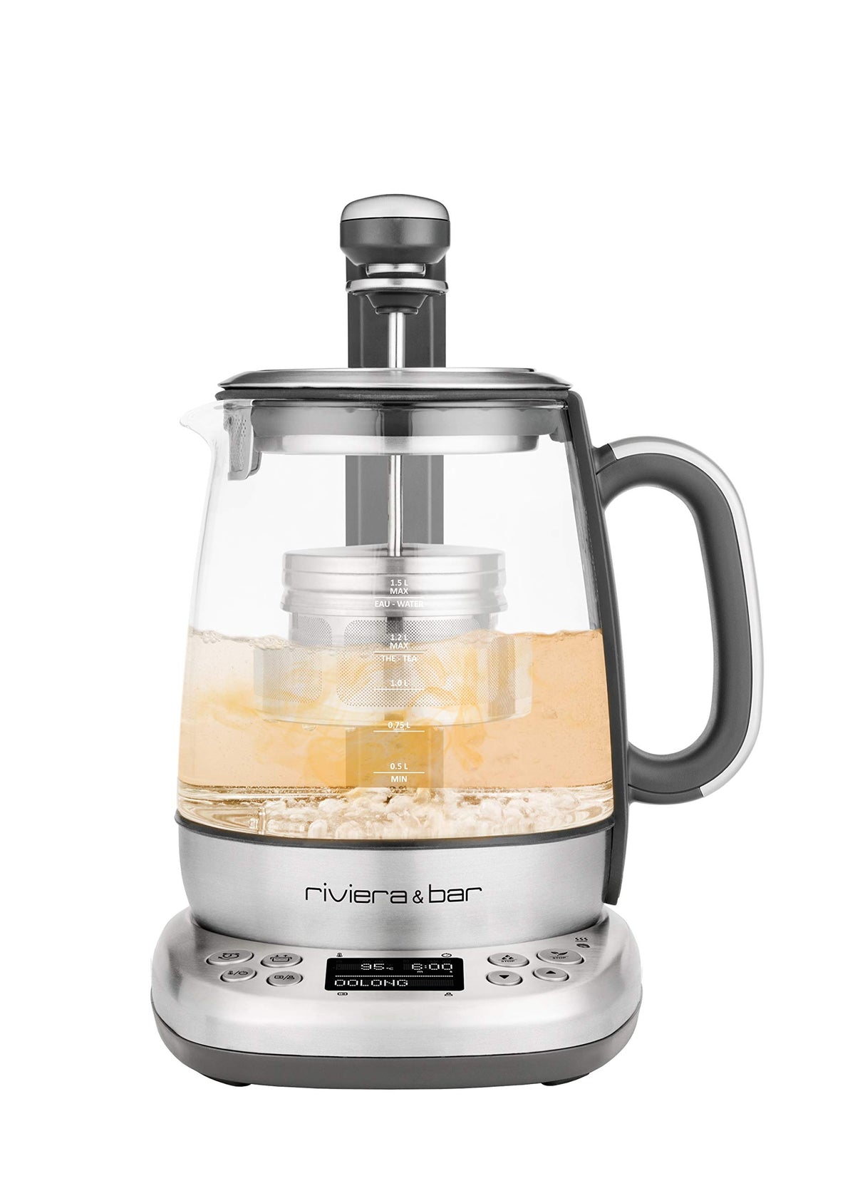Riviera&bar CHA DAO Expert – Tetera de temperatura ajustable – Cristal templado y acero inoxidable – Modo silencioso – Infusión de té óptimo – 1,5 L, 22 x 36,5 x 29,5 cm