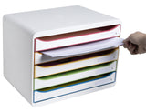 Exacompta - Ref. 308913D - BIG-BOX PLUS HORIZON - Caja de 5 cajones para documentos A4+ - Dimensiones exteriores: profundidad 27 x ancho 35,5 x altura 27,1 cm - Blanco/Arlequin/Blanco