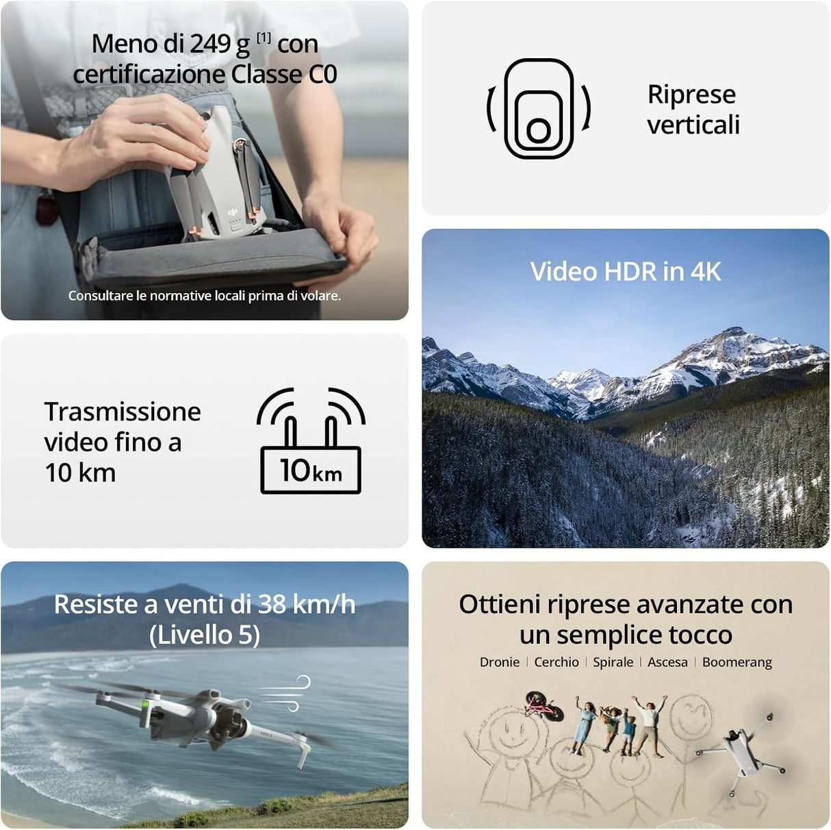 DJI Mini 3 Bundle - Mini-caméra-drone léger et pliable avec vidéo 4K HDR, 38 min de vol, véritables prises de vue verticales et fonctions intelligentes, C0,Avec tablier (Mini 3 (DJI RC)(C0))