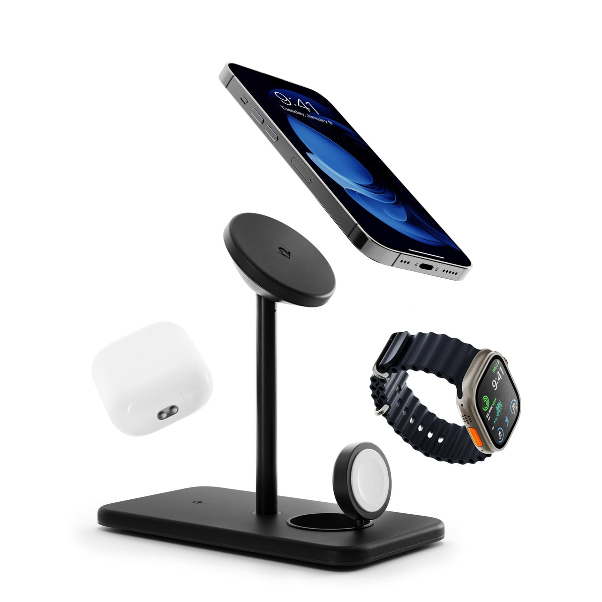 Twelve South HiRise 3 Deluxe, Soporte de Carga MagSafe Compacto de Lujo para iPhone, AirPods y Apple Watch, Incluye Fuente de alimentación Estadounidense con Cable de 5 pies, además de adaptadores de