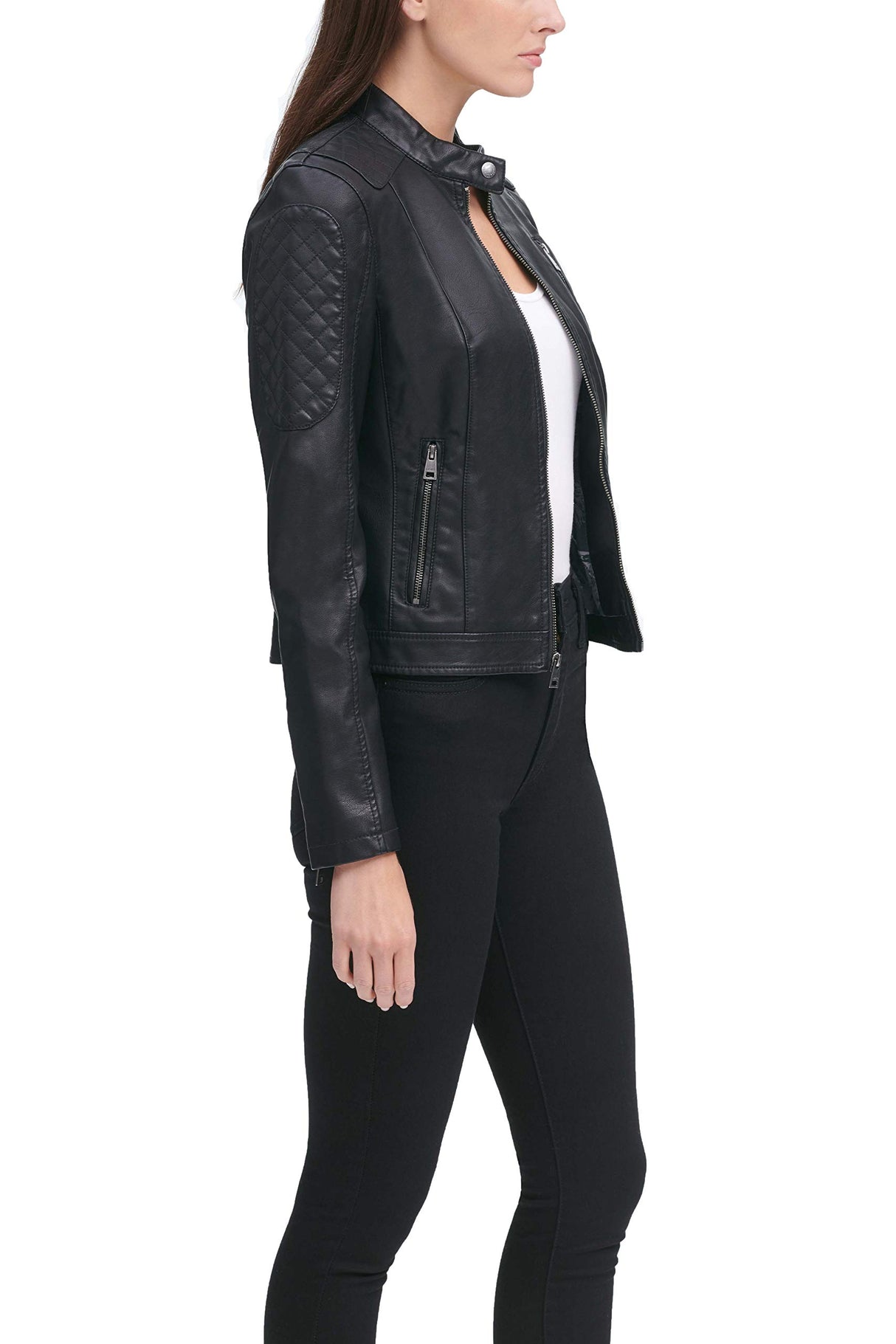 Levi's Chaqueta de motocross de piel sintética para mujer (estándar y Plus), Negro -, XS