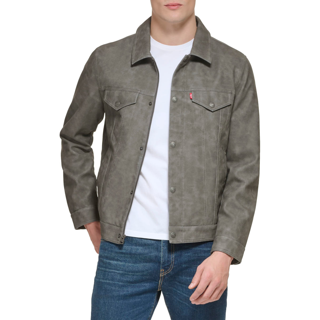 Levi's Chaqueta clásica para camionero de piel sintética para hombre, gris claro, M