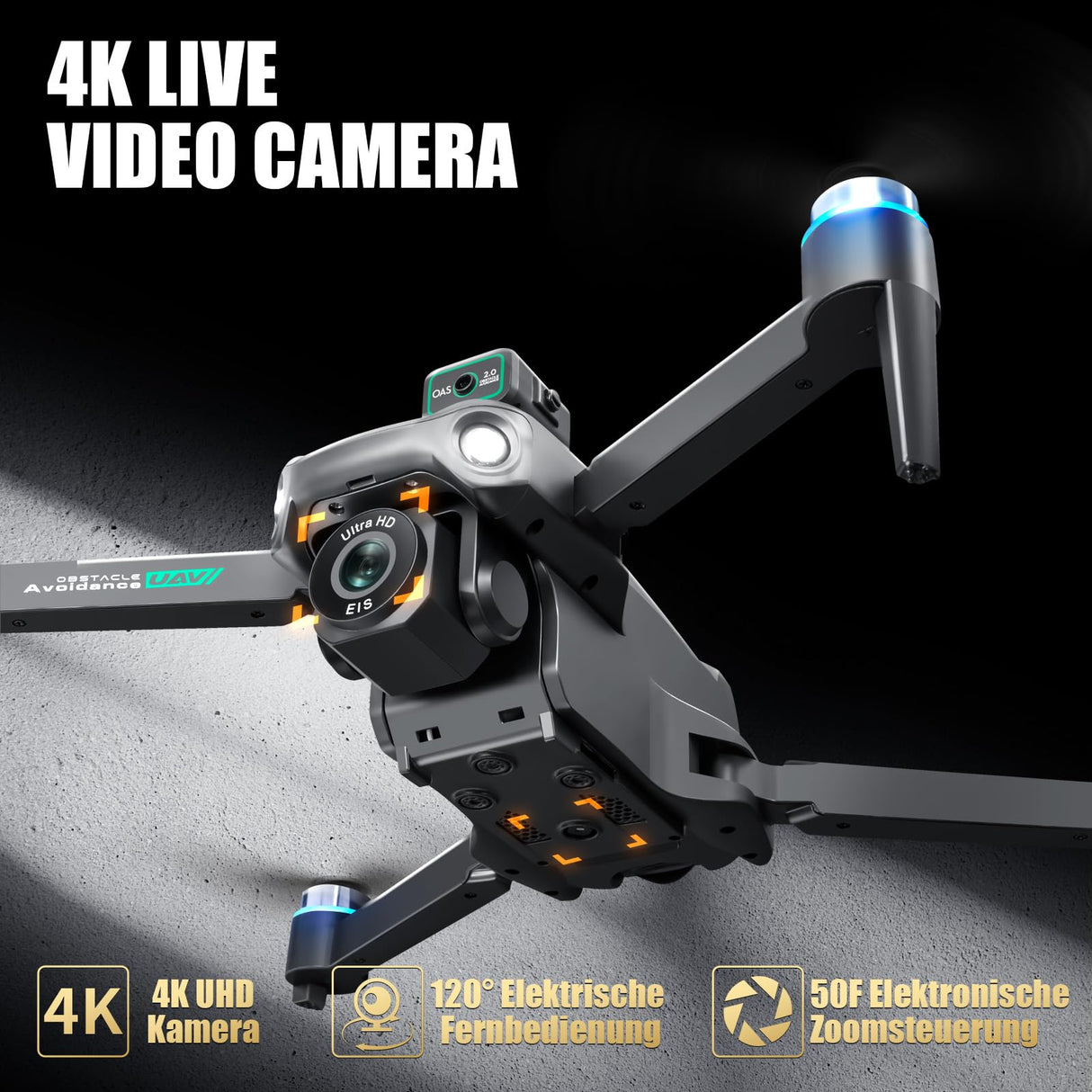 OBEST Drone GPS con Camara 4K Adulto, 5G WIFI FPV Dron Plegable Motor sin Escobillas 2 Batería 40Min Retorno Auto, Visualización Nivel Batería, RC Cuadricóptero Control Pantalla 5.9", Tarjeta SD