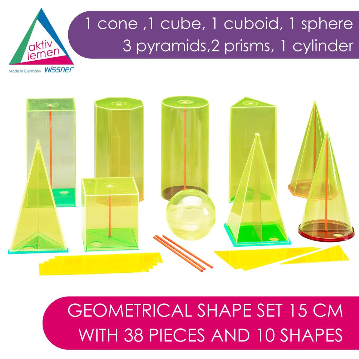 WISSNER- Juego de Formas de Cuerpo 15cm 10 Geobodies con Secciones y Ejes centrales, Color Amarillo, Verde, Rojo (039510.000)