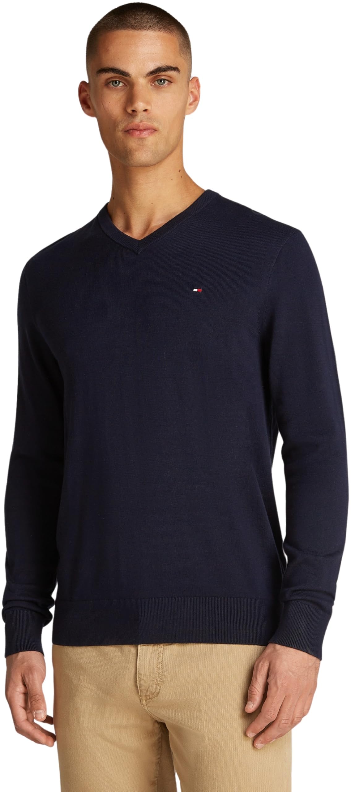 Tommy Hilfiger Jersey Hombre Essential Cotton con Cuello de Pico, Azul (Desert Sky), XL