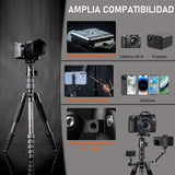 Rollei Tripode Camara Portátil Negro, 145cm Compact Traveler No.1 Carbon Trípode de Viaje Ligero con Soporte para Teléfono y Rótula de Bola 8kg Carga para Movil y Camara, Trípode-Cámara-Viaje-Tripod