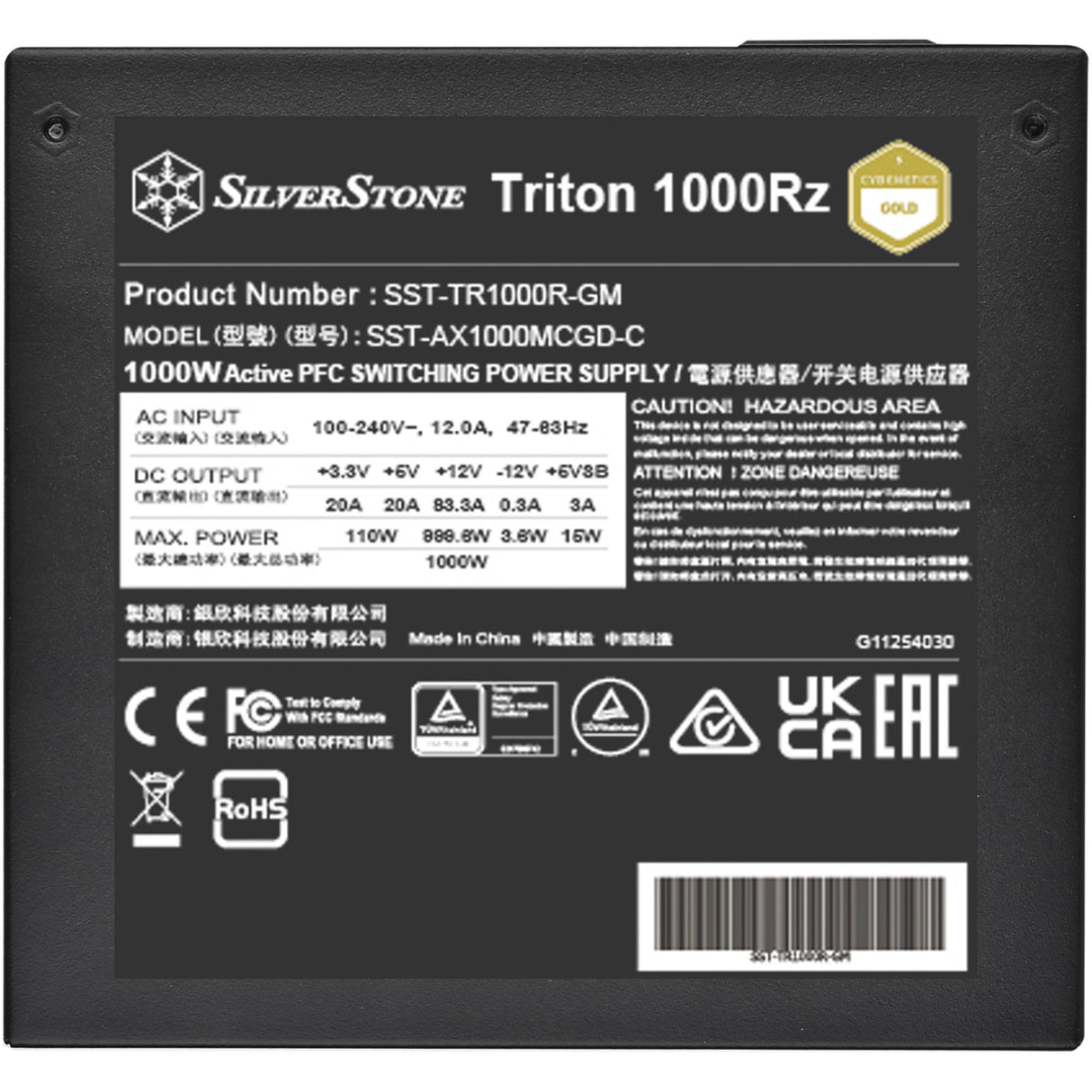 Silverstone SST-TR1000R-GM - Fuente de alimentación ATX Totalmente Modular PCIe 5 Cybenetics Gold 1000W,PCIe Gen5 12V-2x6,Intel ATX 3,1