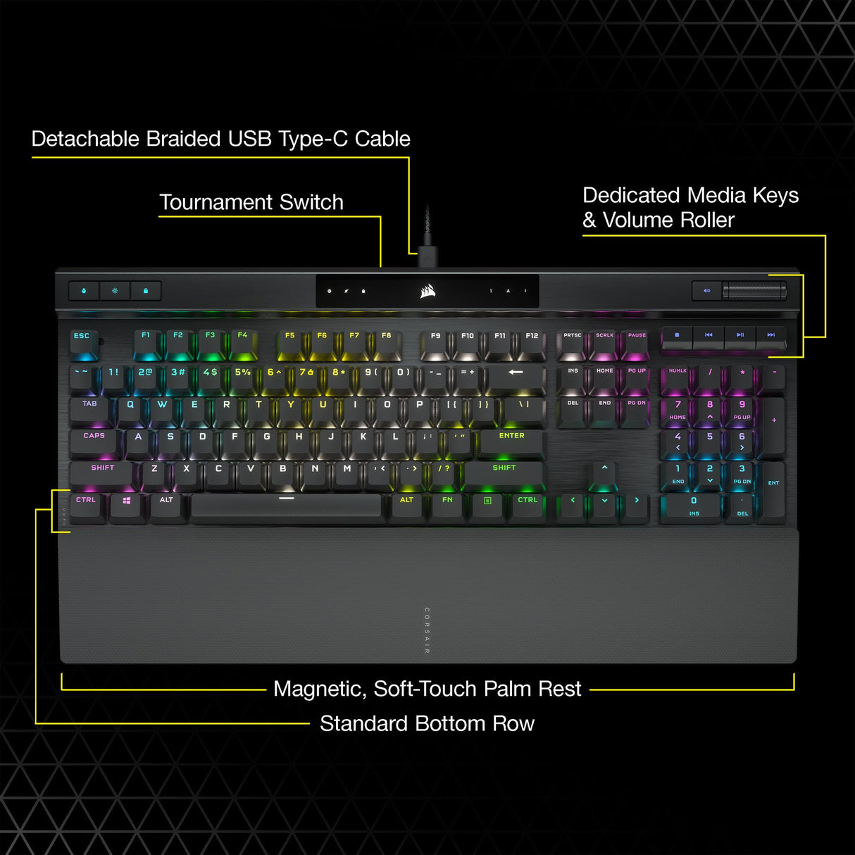 Corsair K70 Pro RGB Teclado óptico mecánico con Cable - Interruptor Lineal OPX - Teclas PBT de Doble Disparo - Compatible con iCUE - QWERTZ DE - PC, Xbox - Negro