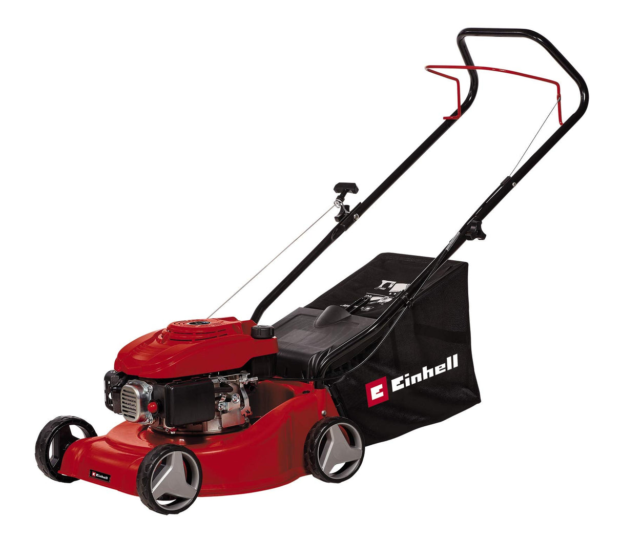 Einhell Cortacésped de gasolina GC-PM 40/1 (1,2 kW, ajuste de altura en 3 niveles, larguero de guiado plegable, carcasa de plástico estable, bolsa colectora con indicador de nivel, para 800 m²)