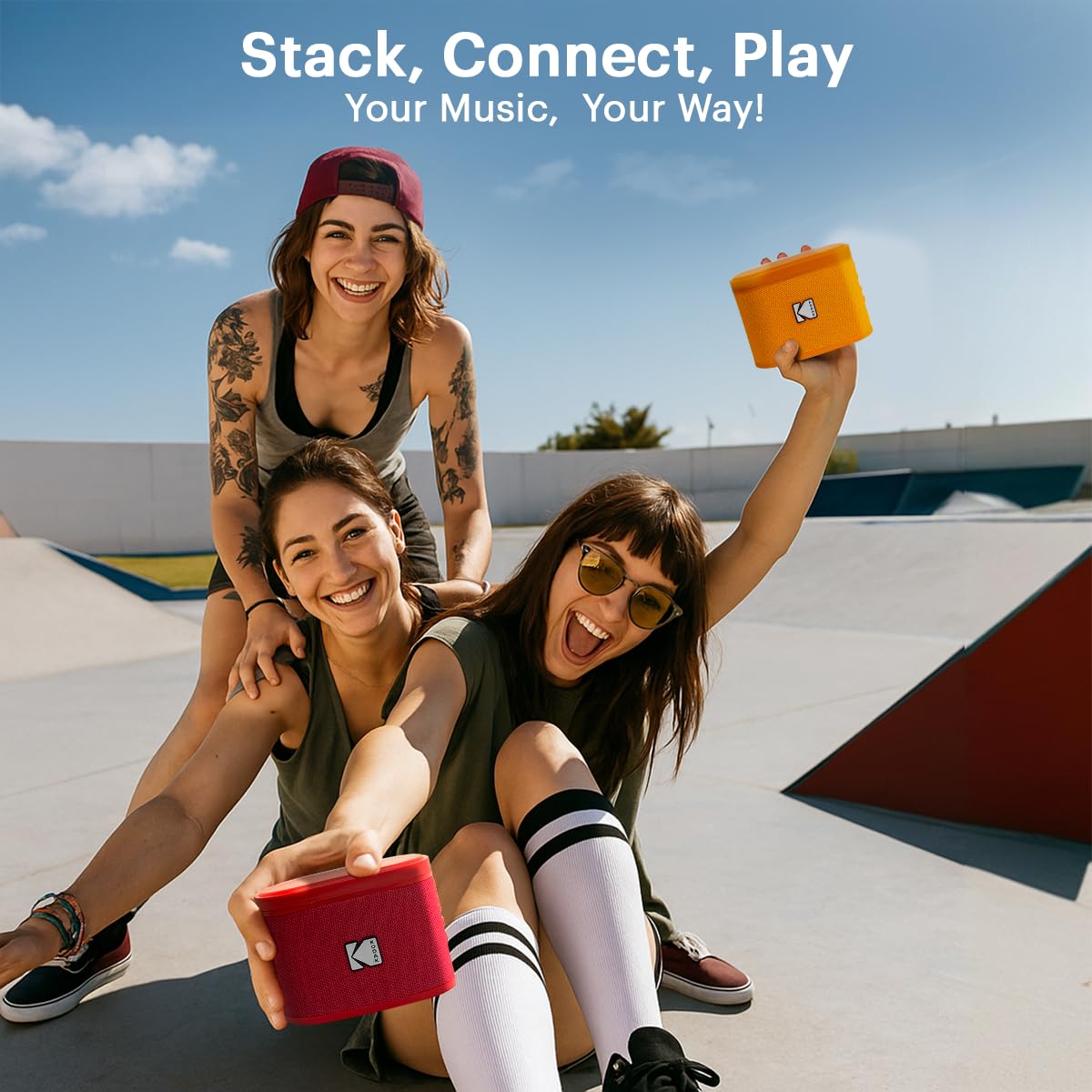 KODAK SOUNDBRIX - Lote de 2 Altavoces portátiles inalámbricos - Conexión de hasta 100 Altavoces - Dock magnético y Sonido Potente 5 W - 3 H de duración - Azul