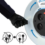 Electraline 208690 - Cable alargador metálico de 50 m con 4 tomas con guía de cable, platino fijo y mango ergonómico, color gris