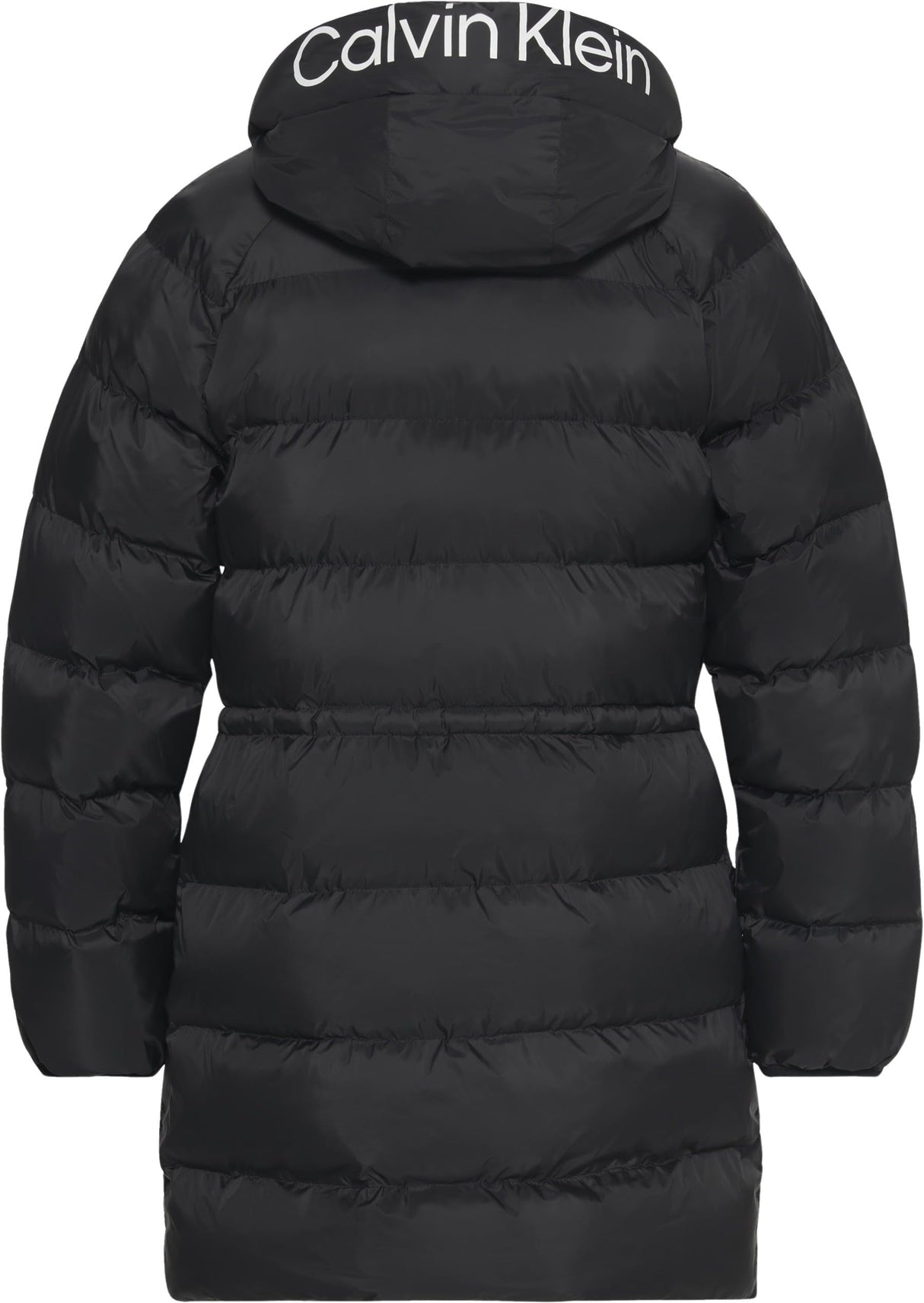 Calvin Klein Abrigo de plumas Mujer Lightweight Logo Mid Length con capucha, Negro (Black), S