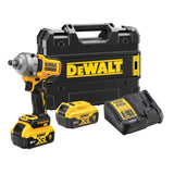 DEWALT Llave de impacto 18V XR, motor sin escobillas con 2 baterías XR 18V de 5.0Ah y cargador multivoltaje, DCF891P2T-QW