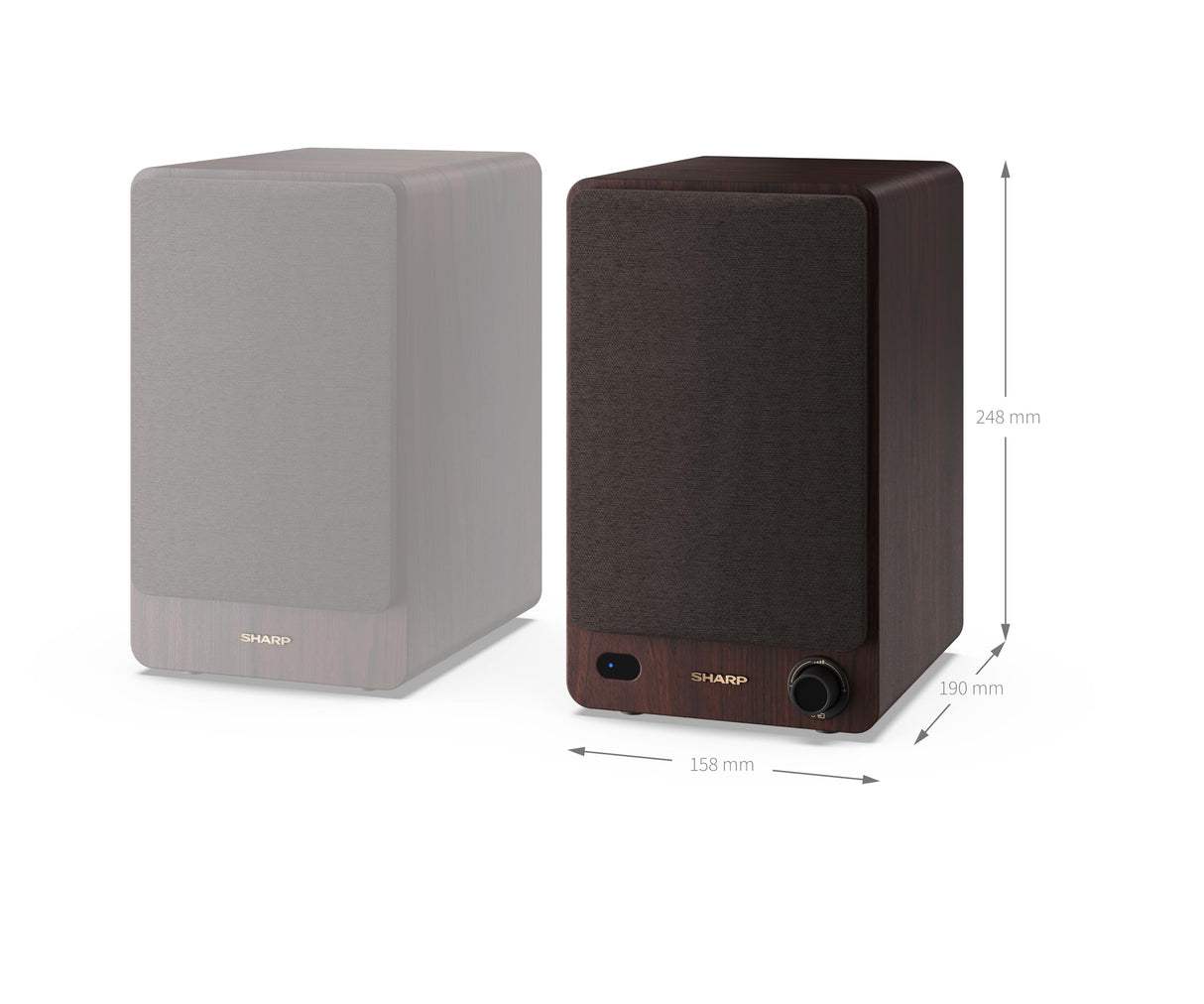 Sharp CP-SS30(BR) Pareja Altavoces estantería Activos 2vías, 60W RMS (2x30W) Carcasa Madera, Bluetooth v5.0, USB, óptica, Auxiliar, RCA, Ajuste Graves y Agudos, Rejilla extraíble, Mando a Distancia.