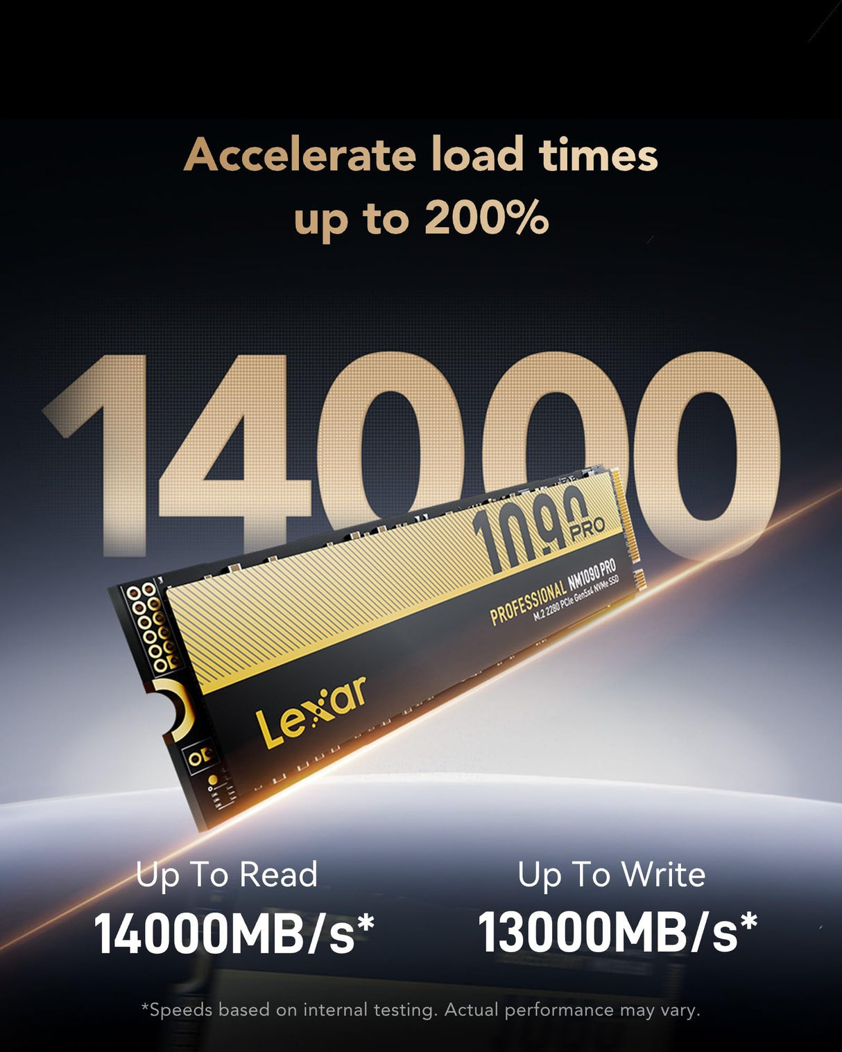 Lexar SSD NVMe PCIe 5.0 Gen5 4TB NM1090 Pro, 14,000 MB/s, diseño de Control térmico avanzado, SSD Interno Compatible con DirectStorage, portátil para Juegos y creación de Contenido