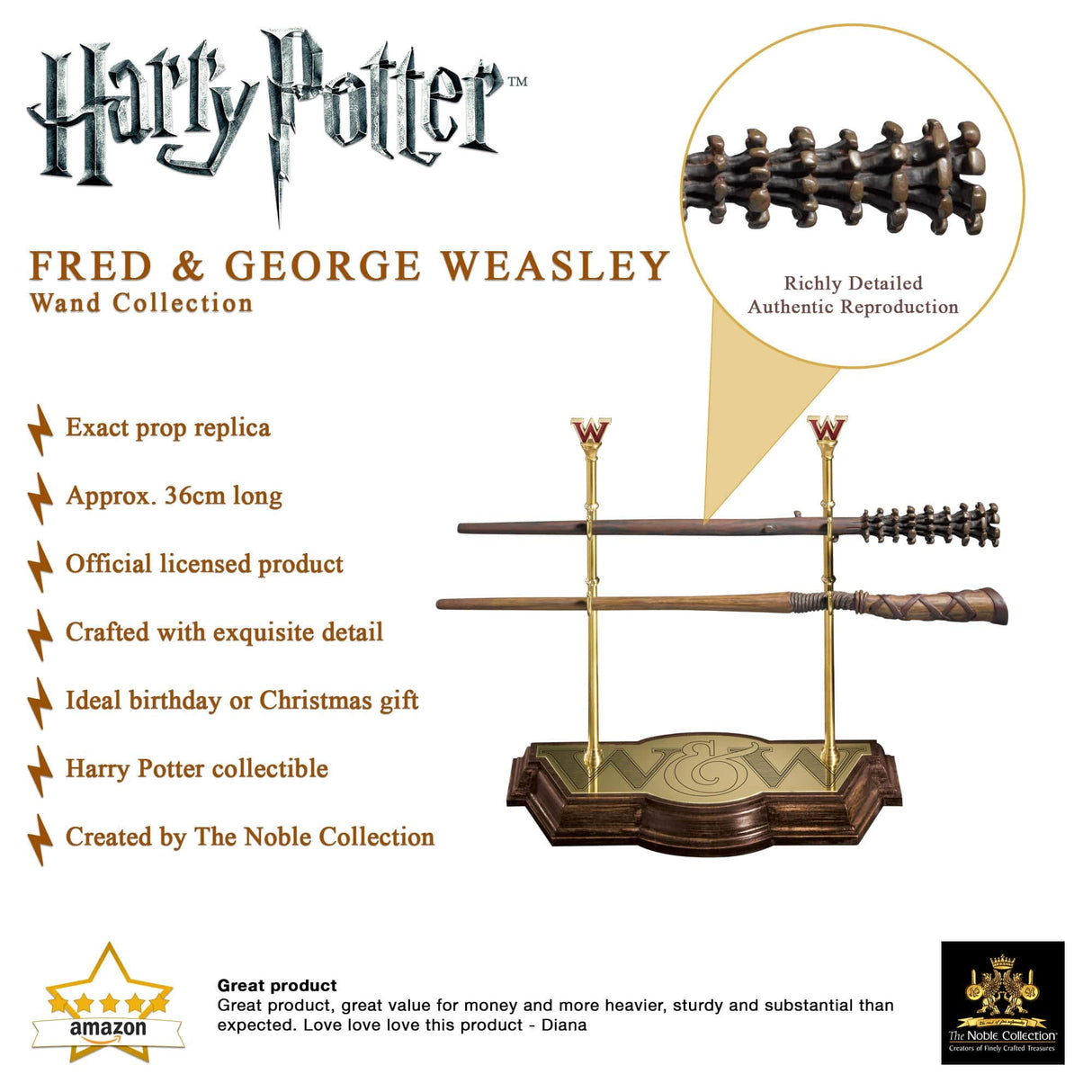 The Noble Collection Colección de varitas Weasley de Harry Potter con Soporte de exhibición, varitas de Resina de Fred & George Weasley de 17 Pulgadas - Juego de película con Licencia Oficial