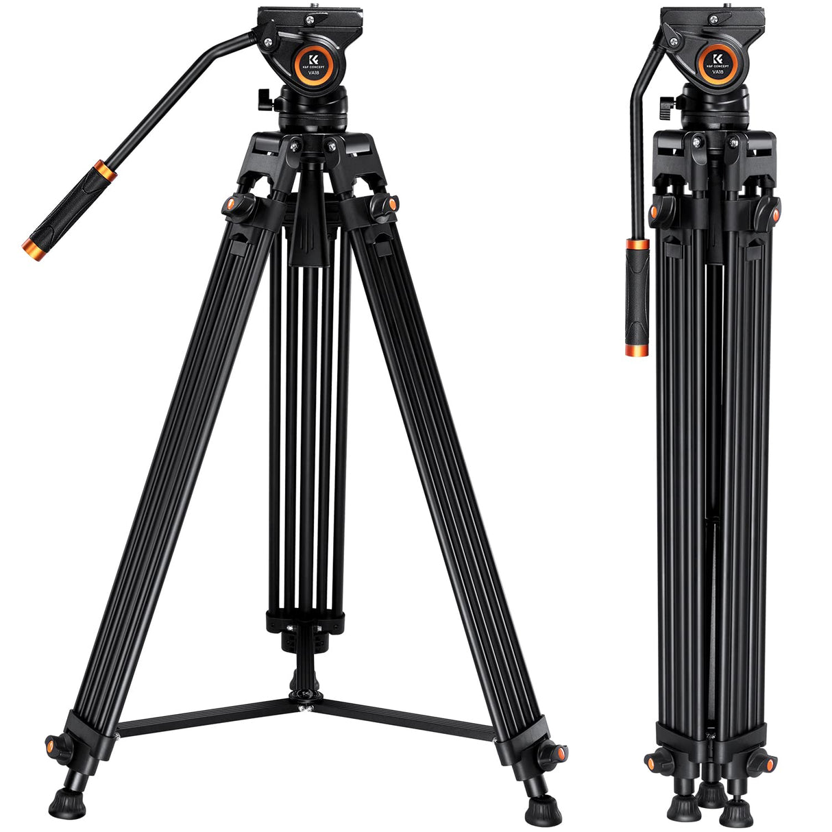 K&F CONCEPT Trípode de Video,184cm con 360° Cabezal Fluido, Trípode Profesional de Aluminio con Placa de Liberación Rápida para DSLR,Videocámara,Cámaras, Carga Máxima 8KG