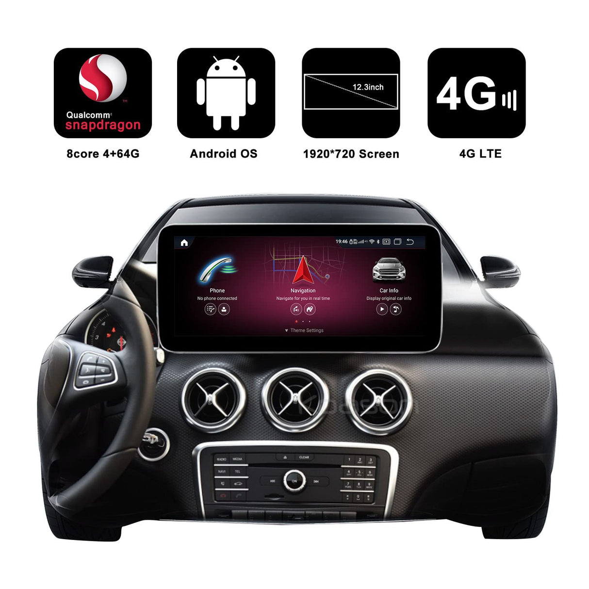 12.3inch Android Pantalla CarPlay Autoradio para Mercedes Benz A CLA GLA W176 W117 X156 NTG5