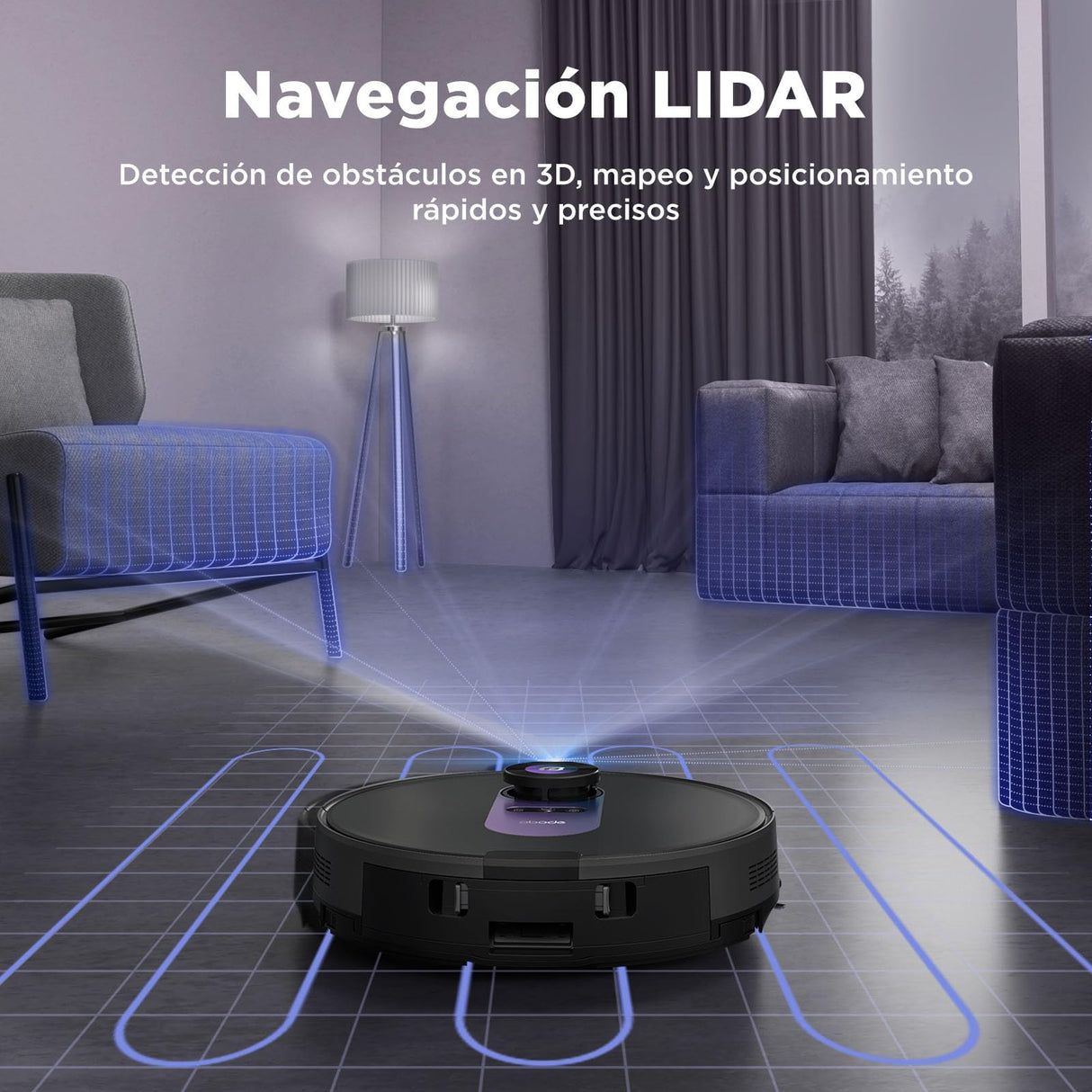 Obode A8+ Robot Aspirador y Fregasuelos con Vaciado Automático de Polvo,3D Obstacle Avoidance Navegación LiDAR,Aspirador Robot 4000Pa,180min Batería,para Pelo de Mascotas y Suelos Duro,WiFi/App/Alexa