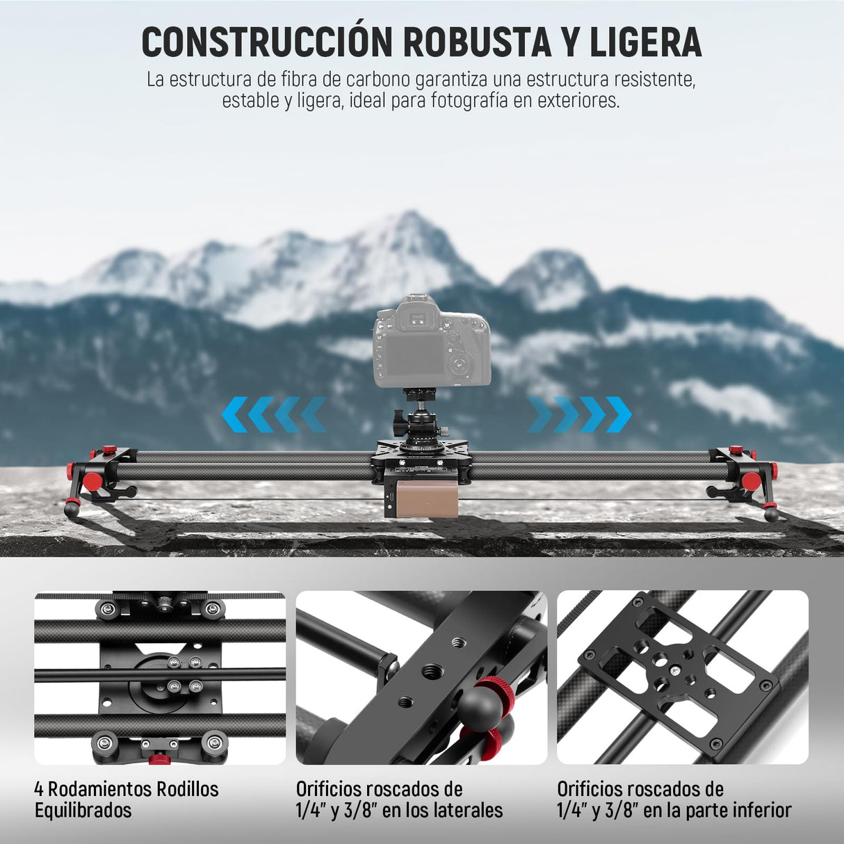 NEEWER 31,5"/80cm Deslizador Motorizado Cámara, App Control Inalámbrico DSLR Deslizador Riel Fibra Carbono con 4400mAh Batería F750 (Cargador No Incluido), Modo Video, Lapso Tiempo Foto, ER1-80