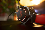 Konix UFC Auriculares Gaming con Cable 7.1 para PC - Altavoces de 50 mm - Micrófono Desmontable - Cable USB de 2 m - Retroiluminación - Negro y Rojo