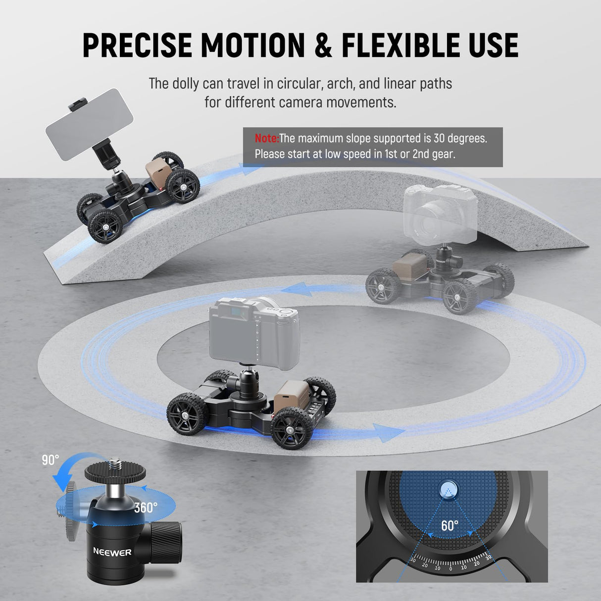 NEEWER DL400 Cámara Motorizada Actualizada Deslizante Dolly con App Control, Motor Dual Ultra Silencioso, 5h Funcionar, Compatible con GoPro iPhone Android Samsung Smartphone DSLR Cámara Videocámara
