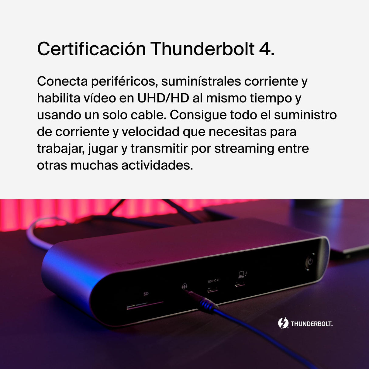 Belkin estación de acoplamiento Thunderbolt 4 Pro, pantalla 8K a 30 Hz, dos pantallas 4K a 60 Hz, 2 puertos Thunderbolt 4, 2 HDMI, suministro PD de 90 W, Docking Station por MacBook Pro, XPS