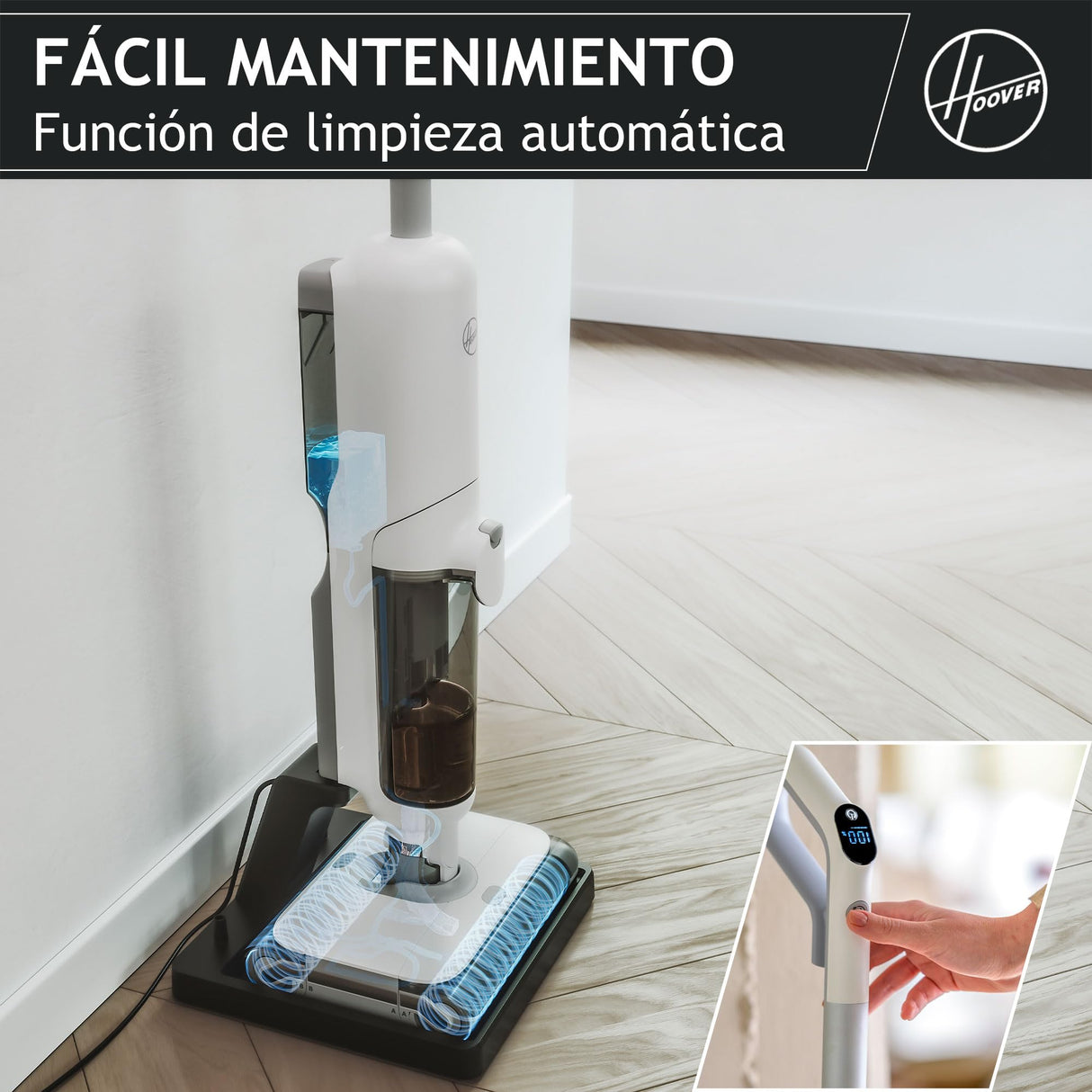 Hoover HW5 Wet and Dry – Aspirador en seco y húmedo, sin Cable, función de fregado, Motor de Alta Potencia, Sistema de Doble Rodillo, 3 Modos, autolimpieza, Aspirador/fregona 2 en 1, 230 W [HW500]