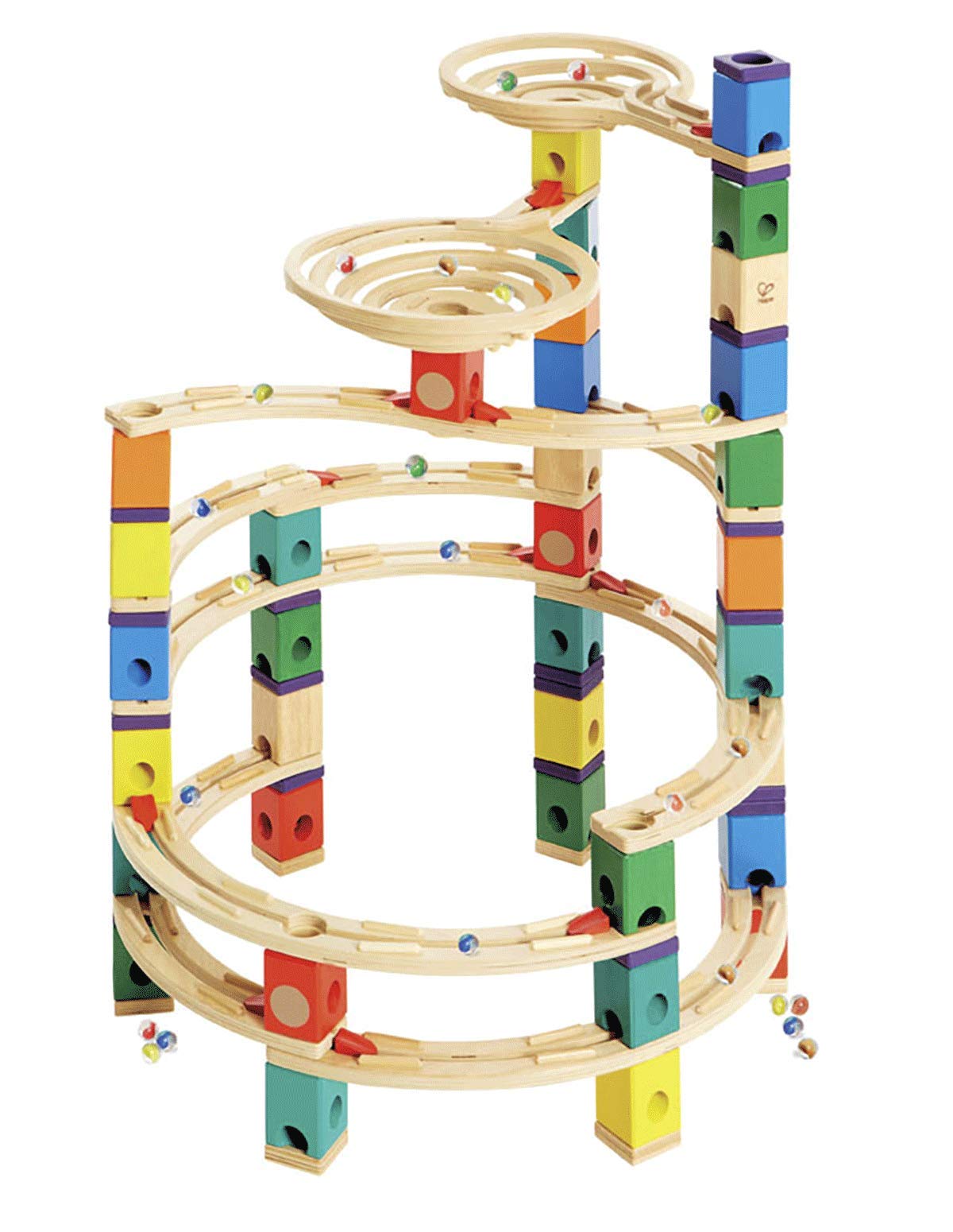 Hape Quadrilla Vertigo Wooden Marble Run Construction System, Juego de carreras de canicas de madera Juguete de laberinto para niños