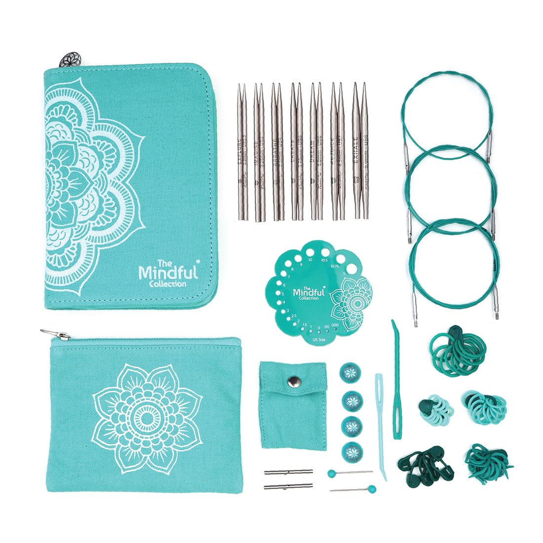 KnitPro Mindful Juego de Agujas Intercambiables - 7 Pares de Agujas de Tejer Circulares de 13 cm con Accesorios Mindful Hope Set para Principiantes, Profesionales y Set de Regalo