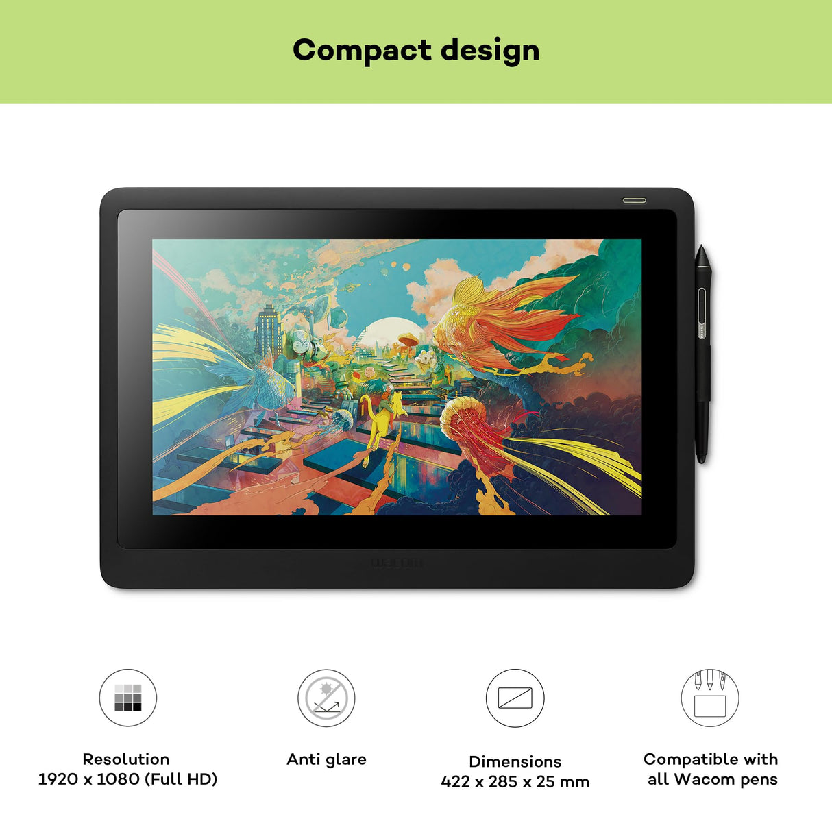 Wacom Cintiq 16 - Monitor Interactivo y bolígrafo Wacom Pen Pro 2, Pantalla LCD de 16" para diseño digital, Resolución Full HD, Compatible con Windows y OS, Negro