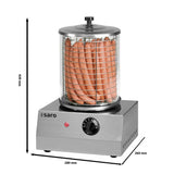 SARO CS-100 Máquina para perros calientes, cilindro de cristal, carcasa de acero inoxidable, control de temperatura 0-110 °C, compacto, 280 x 260 x 420 mm (A x L x H), 1 kW