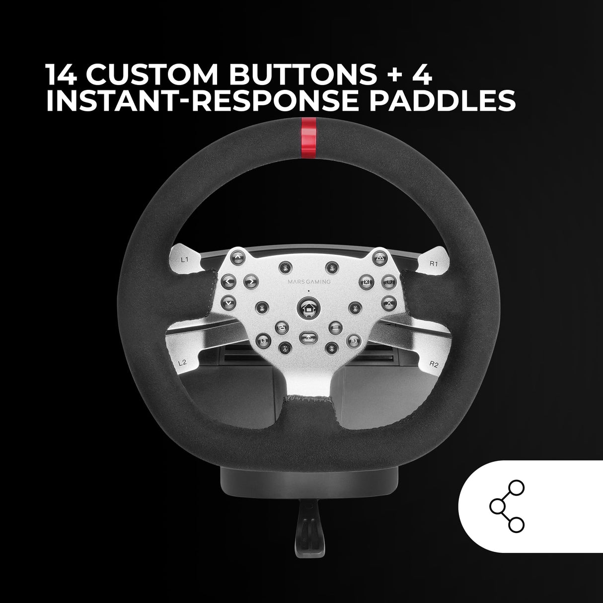 Mars Gaming MWH-RSX, Volante SimRacing con Force Feedback y Motor Dual, Set 3 Pedales con Resistencia Progresiva, Palanca Cambios en H y 12 Marchas, 14 Botones Personalizables, PC/PS4/Xbox Series X|S