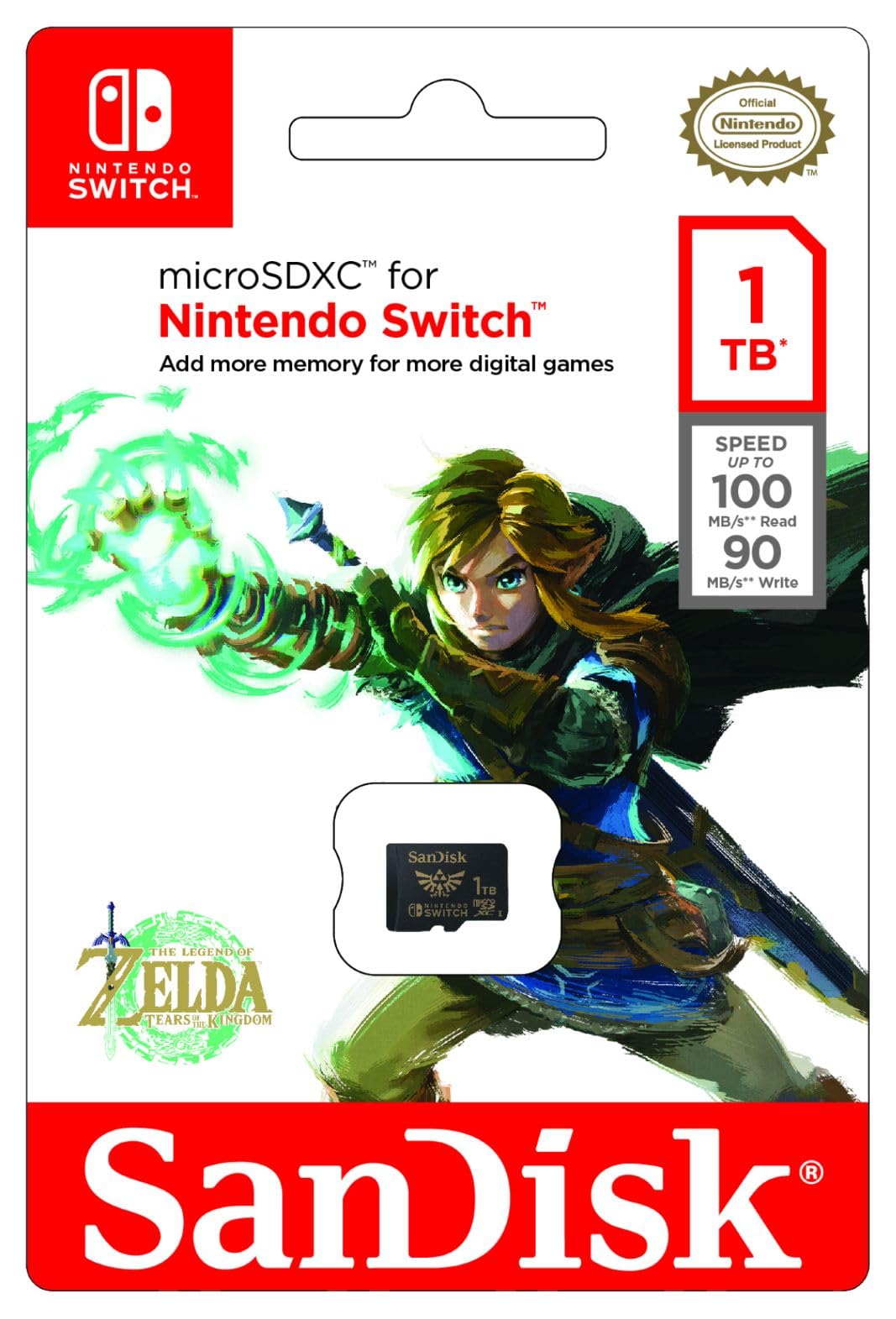 SanDisk Nintendo Tarjeta Micro SDXC 1 TB para Nintendo Switch consoles, hasta 100 MB/s, Edición Legend of Zelda, Añade de almacenamiento para tu consola Nintendo Switch, UHS-I, Class 10, U3