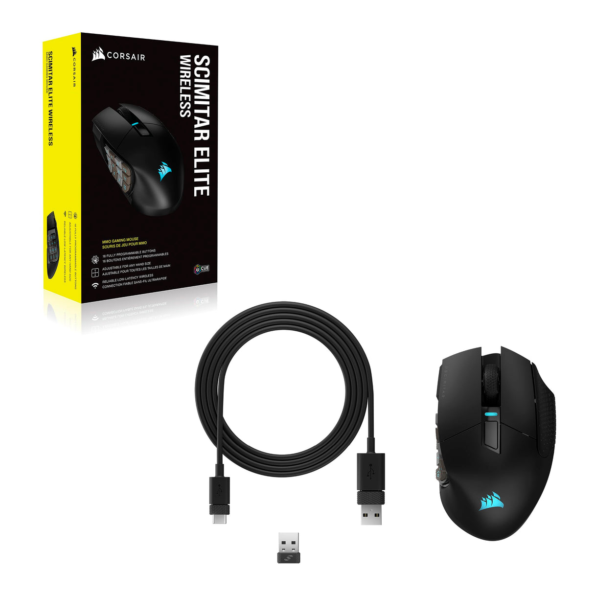 Corsair SCIMITAR ELITE WIRELESS MMO Ratón para Juegos - 26,000 DPI - 16 Botones Programables - Batería Hasta 150hrs - Compatible con iCUE - PC, PS5, PS4, Xbox - Negro