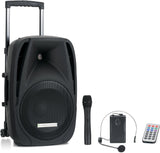 Pronomic PH12AW Caja Activa 12" con batería, 80W RMS, 5h autonomía, Bluetooth, MP3/SD/USB, Incluye micrófono inalámbrico, Headset, Mando y Trolley para Sistemas móviles.