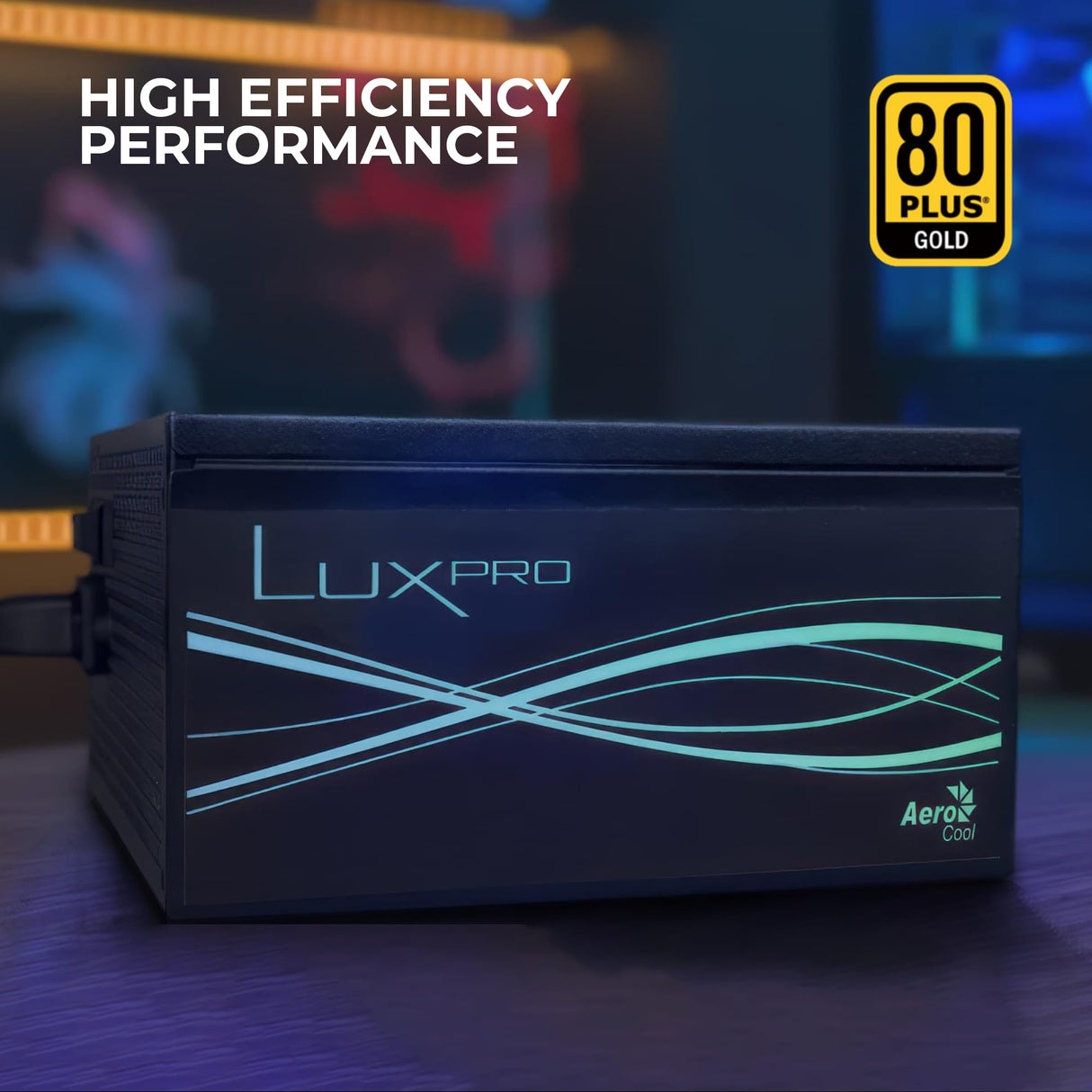 Aerocool LUXPRO1000, Fuente de Alimentación 1000W, Certificado 80Plus Gold, Eficiencia +90%, Condensadores Japoneses 105°C, Ventilador APFC 14cm FDB, ATX 3.0 y PCIe 5.0, 5 Años de Garantía, Negro