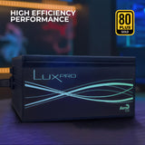 Aerocool LUXPRO1000, Fuente de Alimentación 1000W, Certificado 80Plus Gold, Eficiencia +90%, Condensadores Japoneses 105°C, Ventilador APFC 14cm FDB, ATX 3.0 y PCIe 5.0, 5 Años de Garantía, Negro