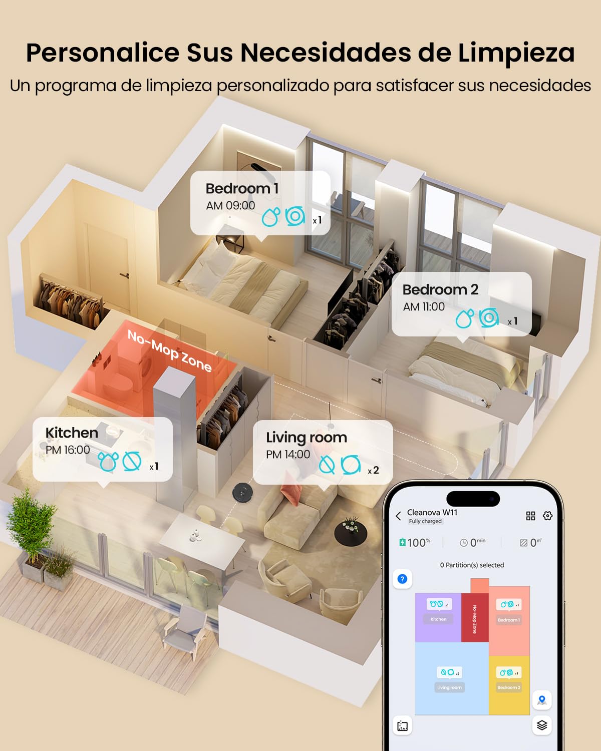 Vexilar Robot Aspirador y Fregasuelos W11 con Potente Succión 5000Pa, Robot Aspirador con Sistema de Navegación Láser Inteligente y Función de Mapeo Inteligente, Base Autovaciado, Negro