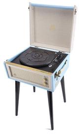 GPO Bermuda Reproductor de vinilos con patas desmontables, Bluetooth y altavoz incorporado - Azul