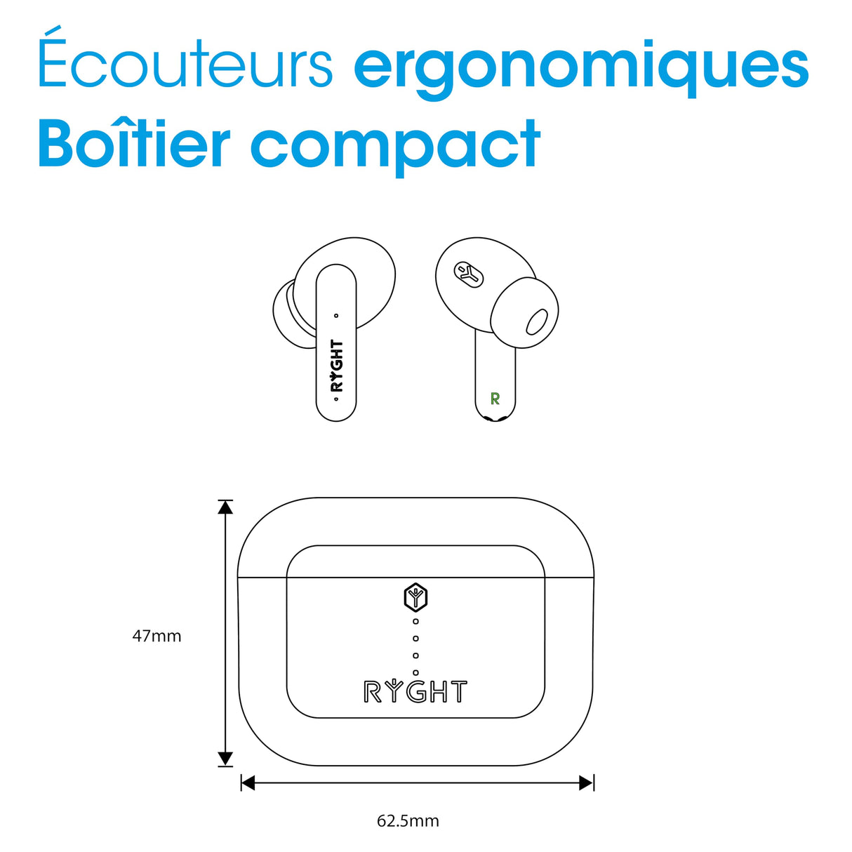 RYGHT - Pulse ANC - Auriculares Bluetooth inalámbricos con tecnología de reducción de Ruido (Active Noise Canceling) - Autonomía 6H + 30H de Carga en la Caja - Blanco