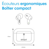 RYGHT - Pulse ANC - Auriculares Bluetooth inalámbricos con tecnología de reducción de Ruido (Active Noise Canceling) - Autonomía 6H + 30H de Carga en la Caja - Blanco